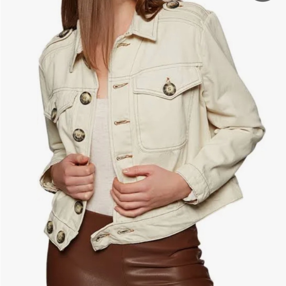 NWT Free People Eisenhower Denim Jean Oversized Jacket Ivory Buttons Size